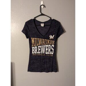 Campus Lifestyle Milwaukee Brewers Women's MLB Blue V Neck Tee Size M
